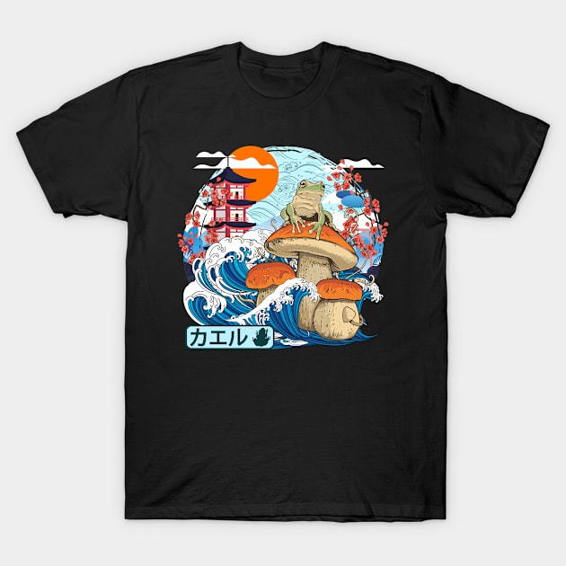 Frog Japanese Great Wave Kanagawa Japan Vintage Art T-Shirt by TheBeardComic